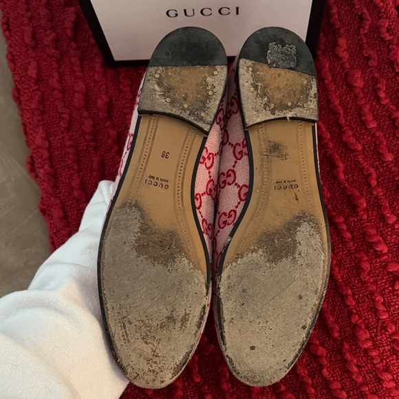 Gucci Women's Red and White Patterned Loafers - Picture 3 of 4